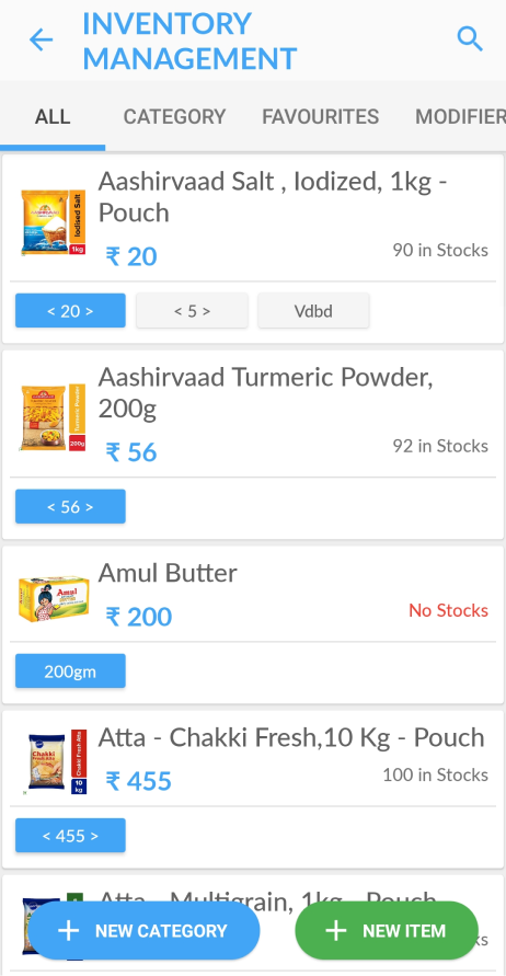 Zobaze POS inventory management showing items and live stock counts